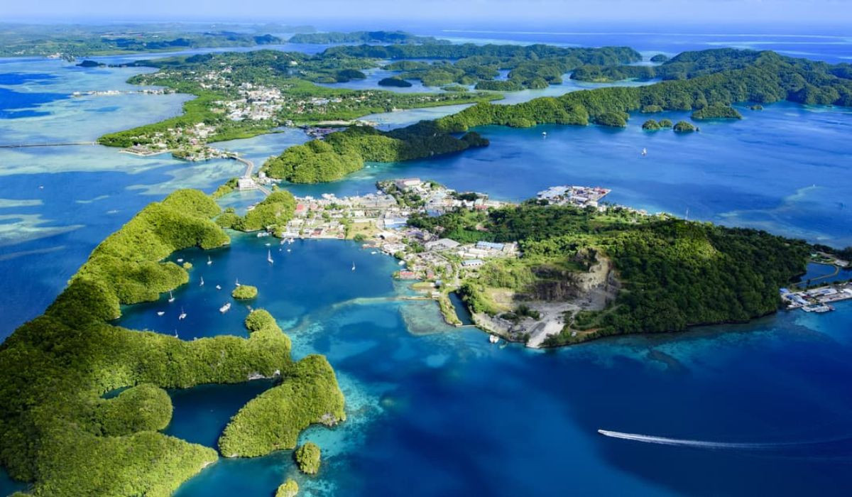 Aerial view of group of small islands