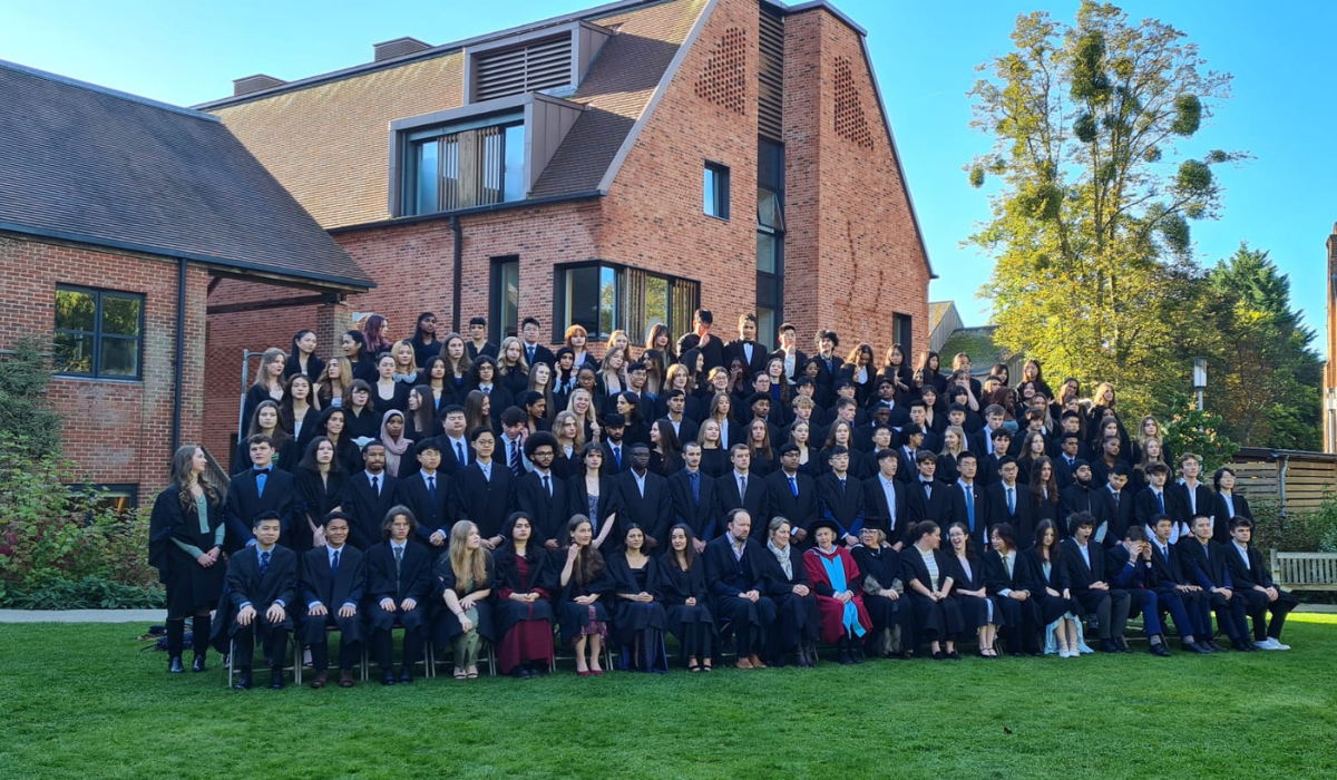 Students in their gown for Matriculation photos on Strathaird lawn