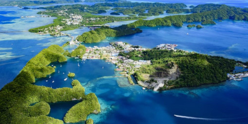 Aerial view of group of small islands