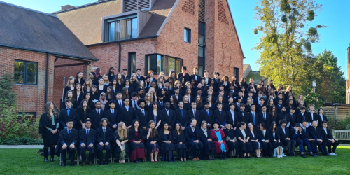 Students in their gown for Matriculation photos on Strathaird lawn